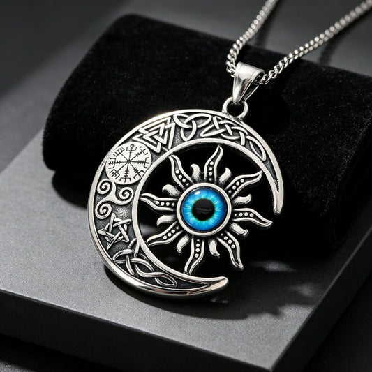 Kemstone Blue Eye Crescent Moon Pendant Necklace for Men Stainless Steel KP118498-LU
