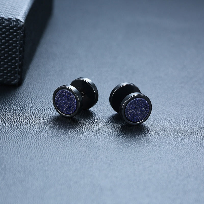 Kemstone Stud Earrings for Men Stainless Steel Round Stone Detail Black ES-302