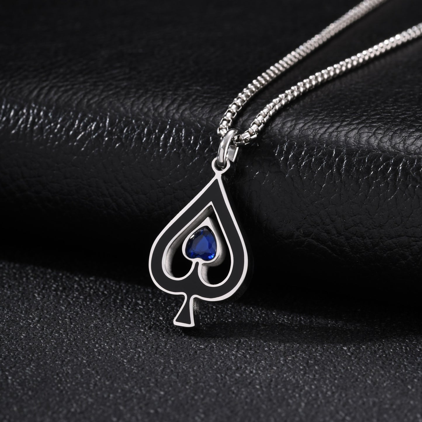 Kemston Spade Ace Symbol Pendant Necklace for Men Stainless Steel Gothic Playing Card PN-2302