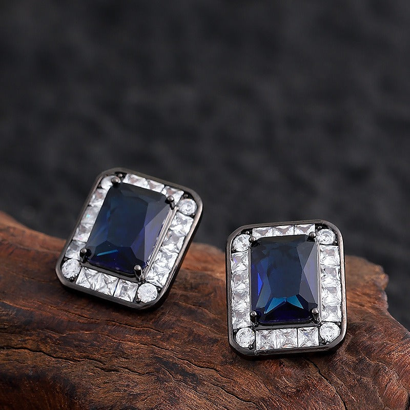 Kemstone Blue Stone Stud Earrings for Women Square Cubic Zirconia Copper TD08726