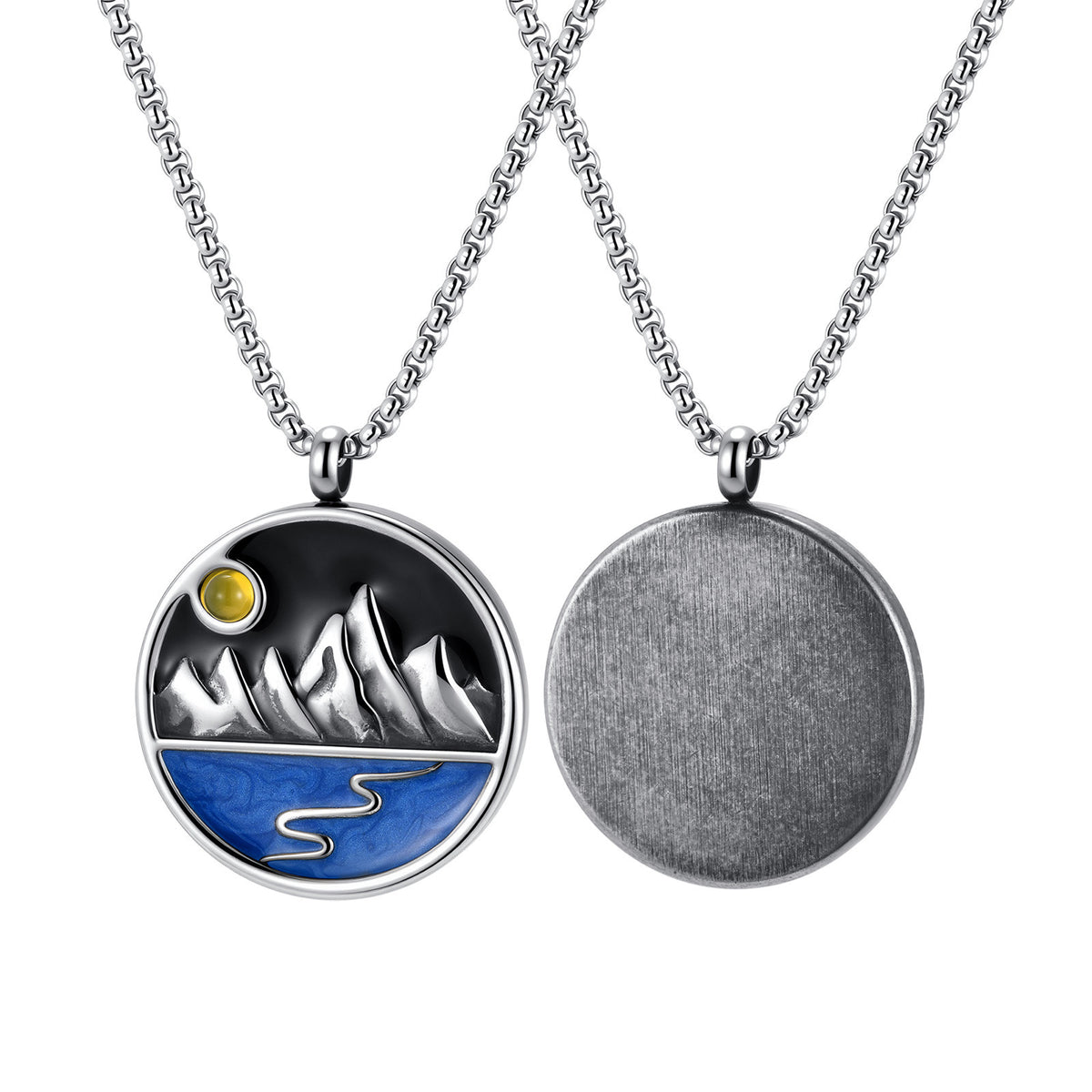 Kemstone Mountain Landscape Pendant Necklace for Men Stainless Steel NC-3302