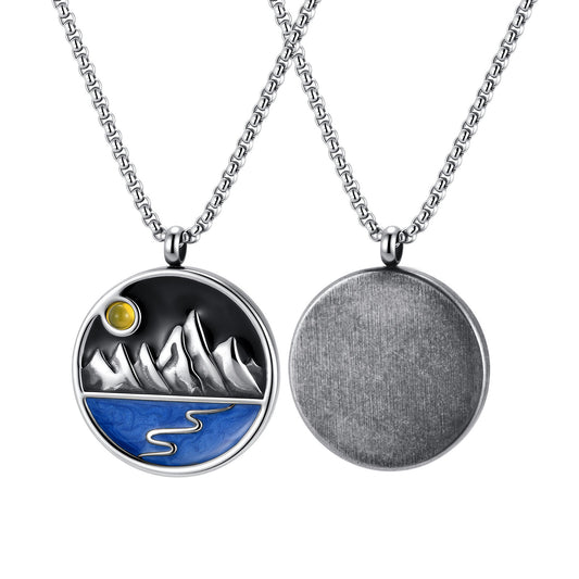 Kemstone Mountain Landscape Pendant Necklace for Men Stainless Steel NC-3302