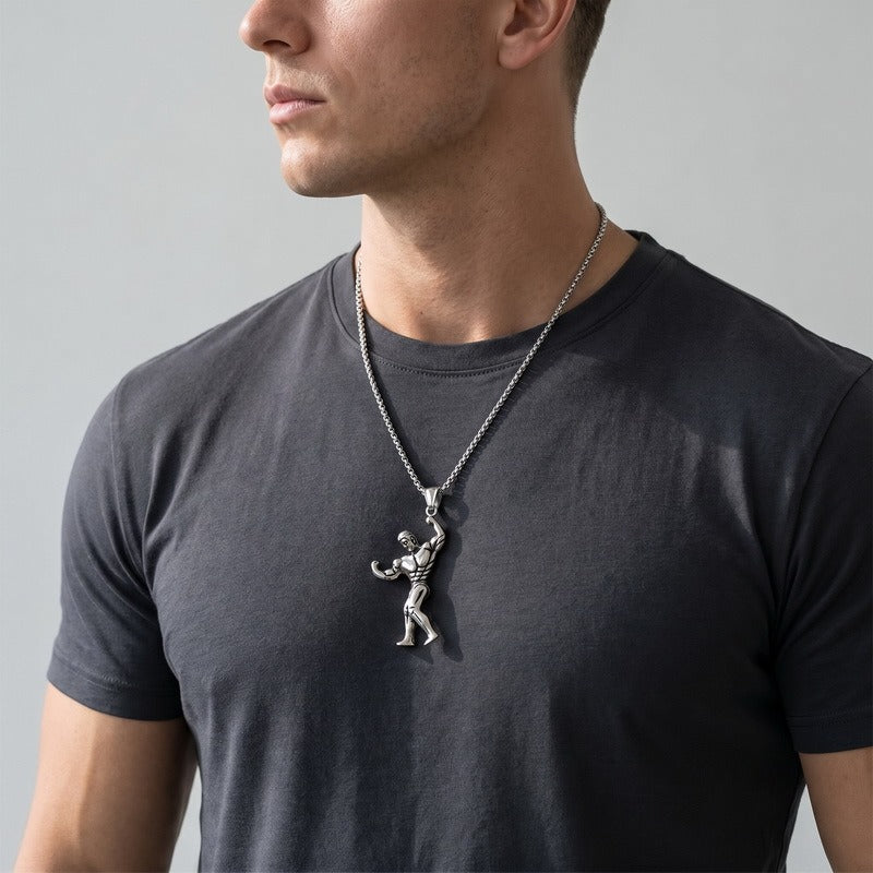Kemstone Stainless Steel Muscle Man Pendant Necklace for Men Vintage Bodybuilding KP118622-LU