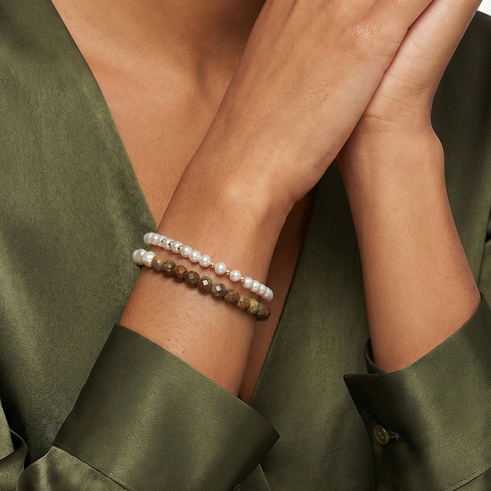 Kemston 925 Sterling Silver Freshwater Pearl Bracelet for Women Natural Turquoise Bead MPB27