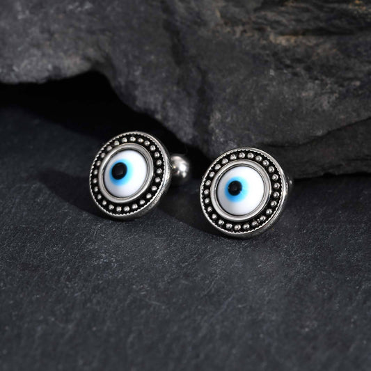 Kemstone Stainless Steel Blue Resin Eye Stud Earrings for Men – Boho Silver ES-766