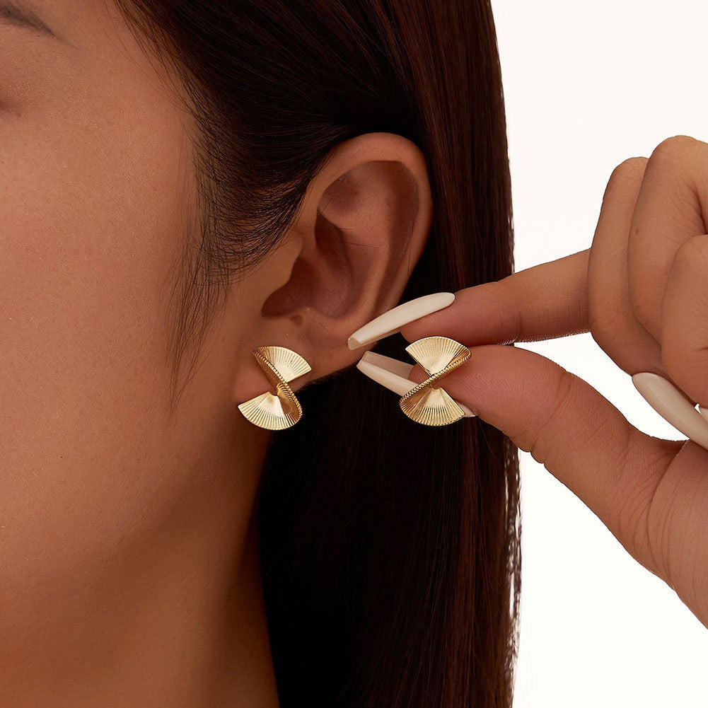Kemstone 925 Sterling Silver Spiral Fan Stud Earrings for Women Textured Twist Gold Silver GAE03