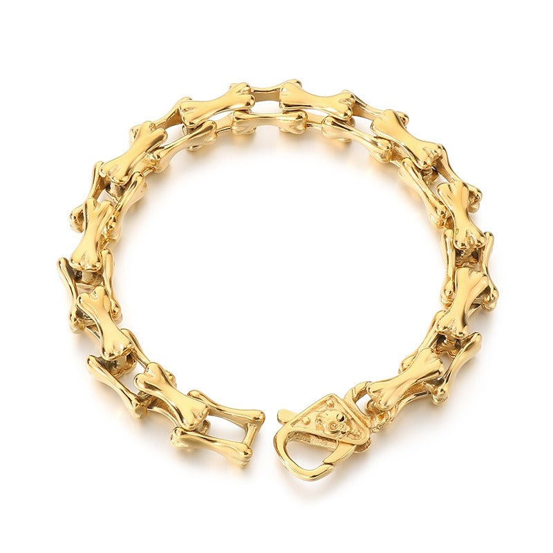 Kemstone Titanium Steel Bone Link Bracelet for Men Vintage Gold Silver KB170270-KJX