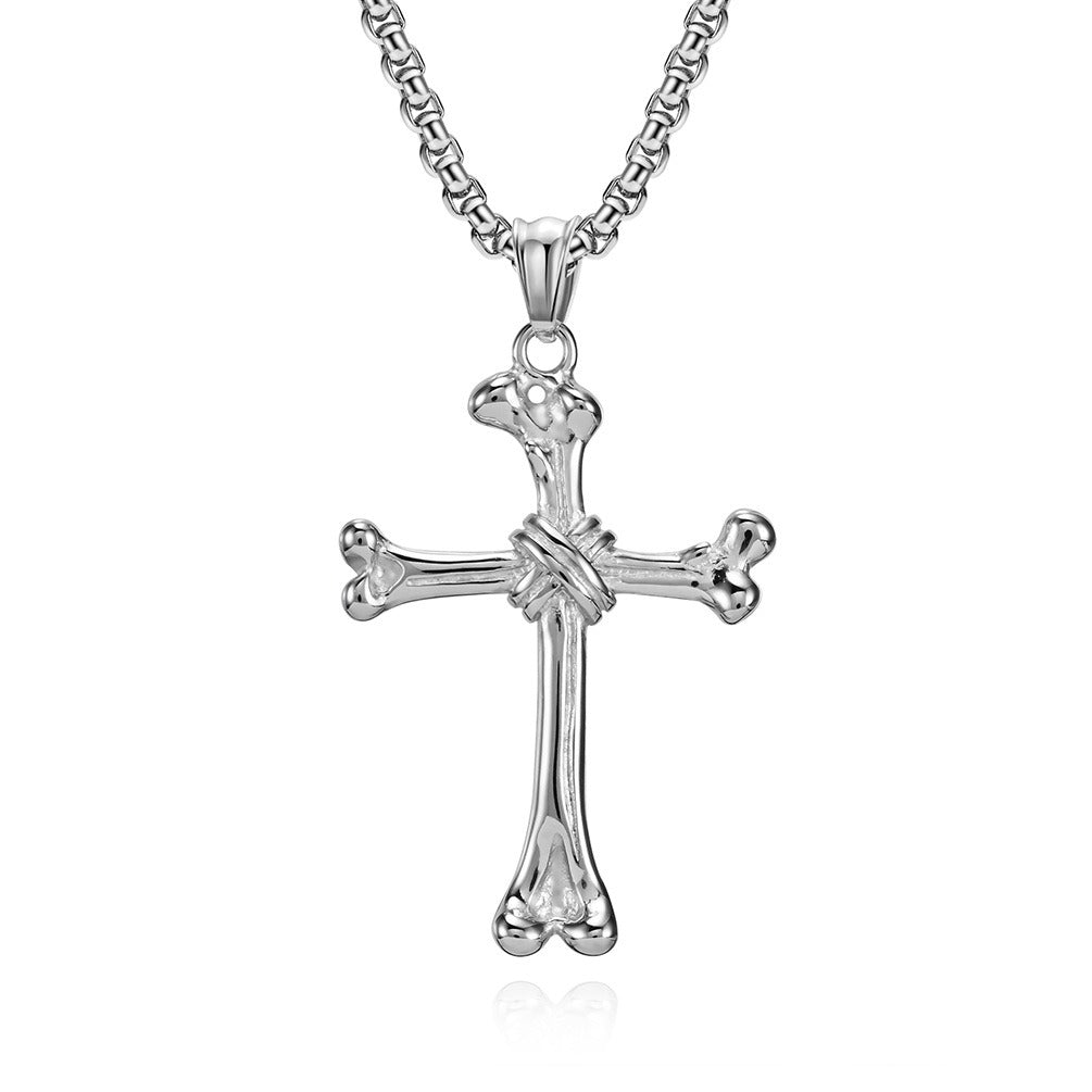Kemston Stainless Steel Bone Cross Pendant Necklace for Men Gothic K-PT463