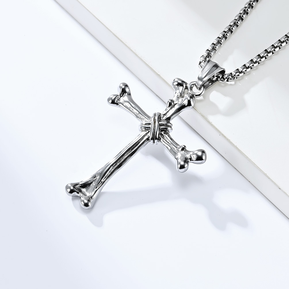 Kemston Stainless Steel Bone Cross Pendant Necklace for Men Gothic K-PT463