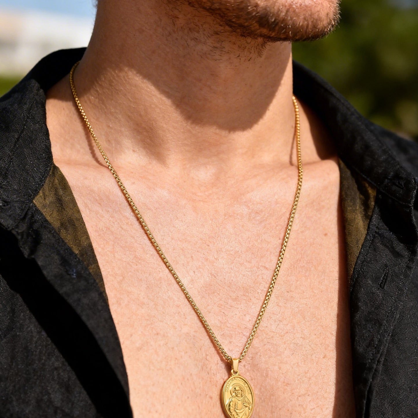 Kemstone Coin Pendant Necklace Vintage Portrait Gold Plated Medallion for Men PN-2309