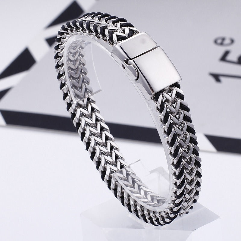 Kemstone Titanium Steel Double Weave Braided Bracelet – Magnetic Clasp Chain for Men KB99444-BD