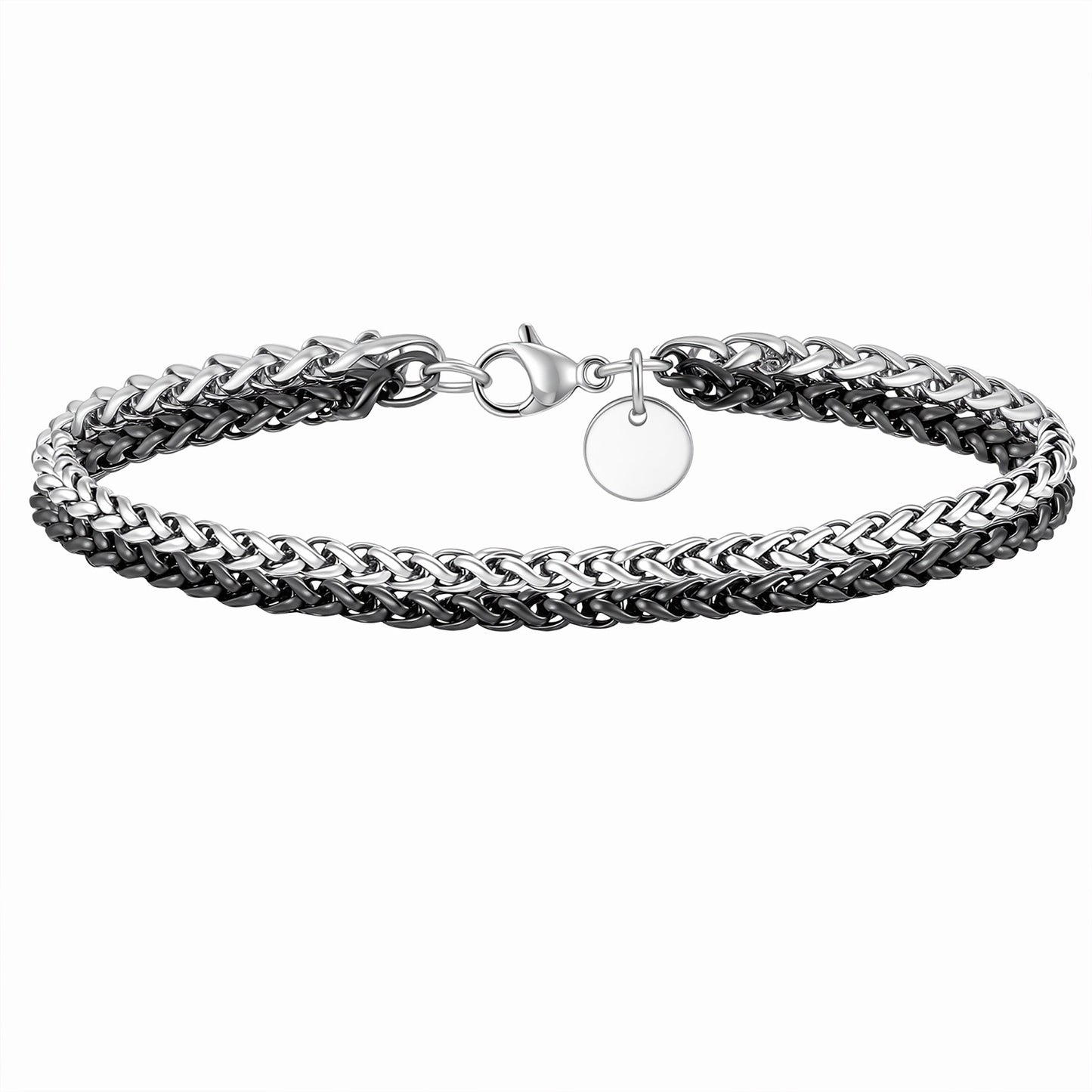 Kemstone Braided Chain Bracelet Double Layer Stainless Steel Two Tone for Men BR-2853