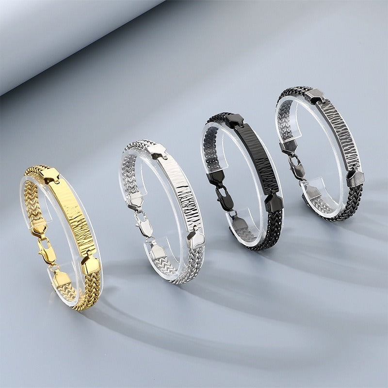 Kemstone ID Plate Bracelet for Men Titanium Steel Curved Bar Textured Chain KB211647-KFC