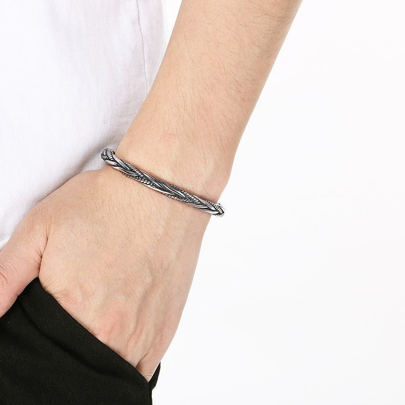 Kemstone Titanium Steel Twisted Braided Cuff Bracelet Vintage Open Bangle for Men KB209299-LU