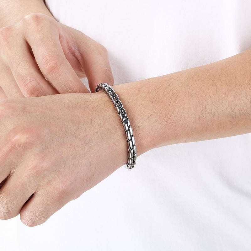 Kemstone Titanium Steel Twisted Braided Cuff Bracelet Vintage Open Bangle for Men KB209299-LU