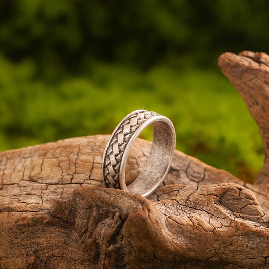 Kemstone Braided Texture Ring – Titanium Steel 7MM for Men NW-JZ167