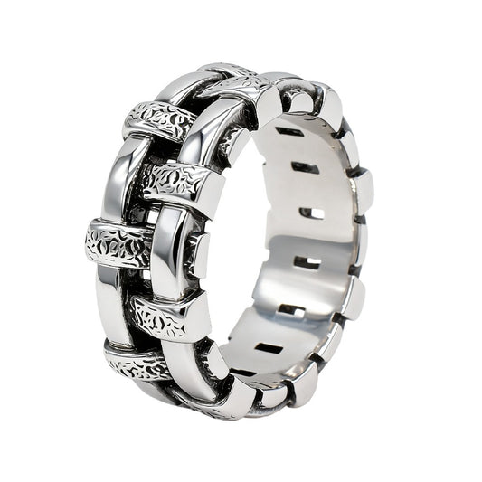 Kemston Titanium Steel Braided Ring for Men Vintage Gothic Band Style R1669