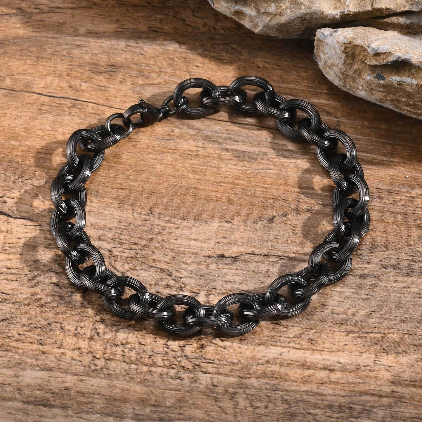 Kemstone Stainless Steel Cross Chain Bracelet for Men – Brushed Black Style BR2288