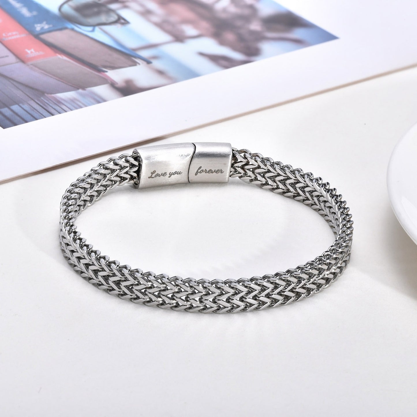 Kemstone Men’s Stainless Steel Dragon Bone Chain Bracelet – Brushed Silver BR-1733