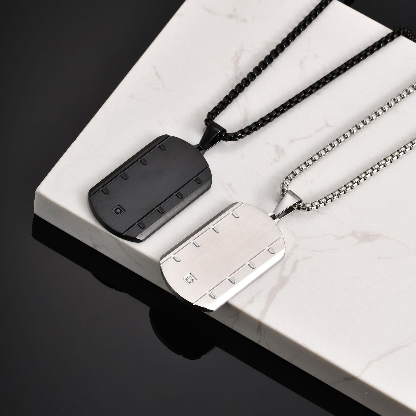 Stainless Steel Square Pendant Necklace for Men – Beveled Edge with Single Cubic Zirconia PN-2109