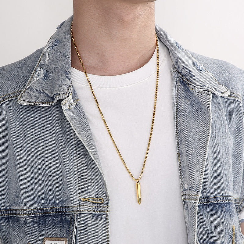 Kemstone Men’s Titanium Steel Bullet Pendant Necklace Minimalist KP99569-KFC