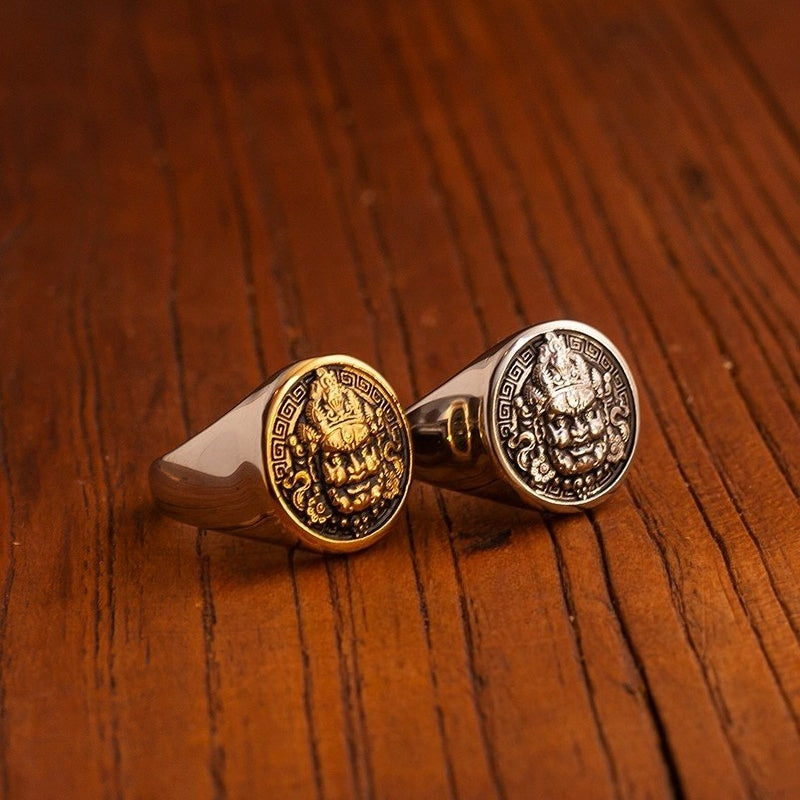Kemstone Dragon Coin Signet Ring – Titanium Steel for Men NW-JZ238