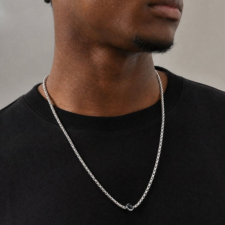 Kemston Stainless Steel Black Stone Beaded Necklace for Men Vintage Style NC-2944S