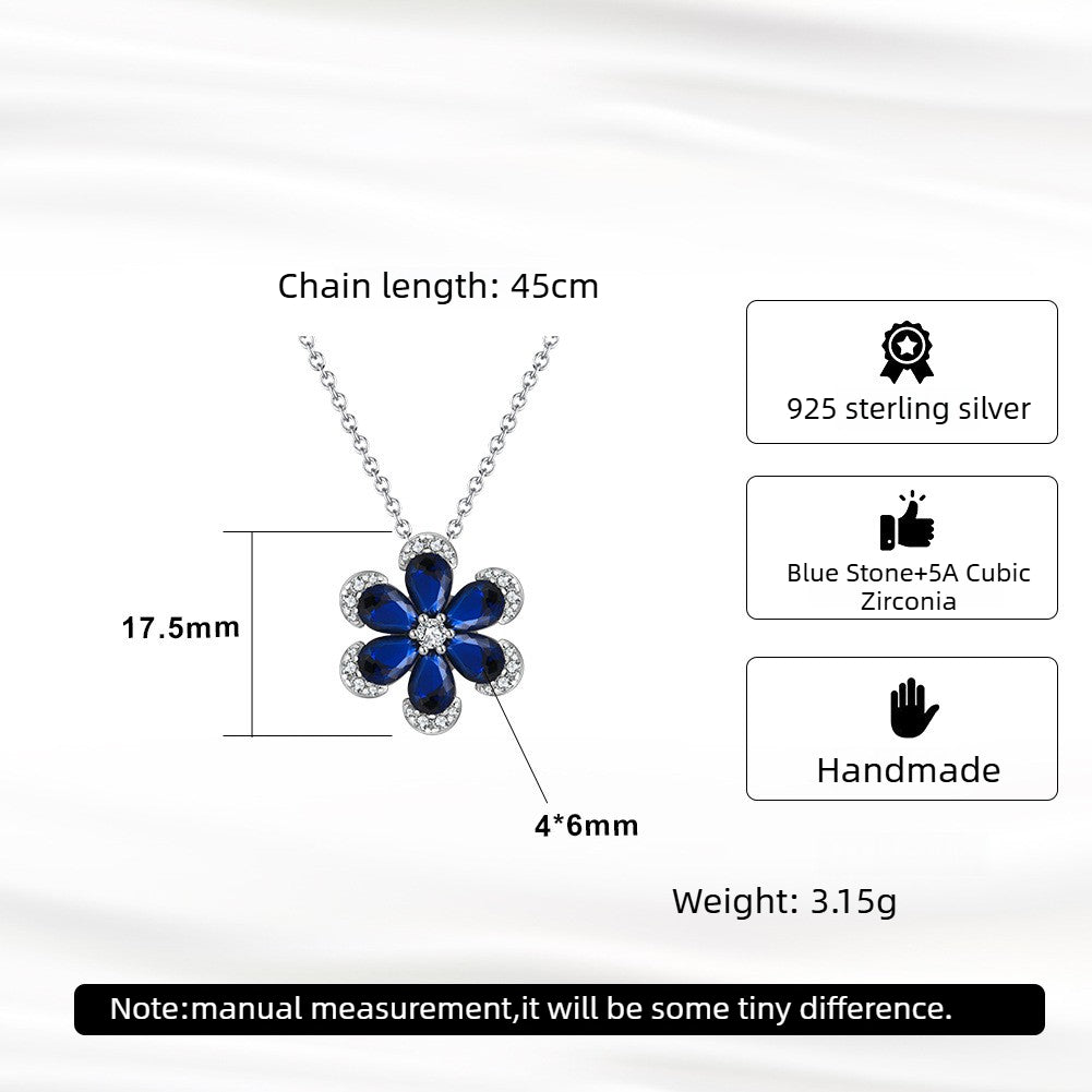 Kemstone Blue Flower Pendant Necklace for Women 925 Sterling Silver Cubic Zirconia Accent LZN17