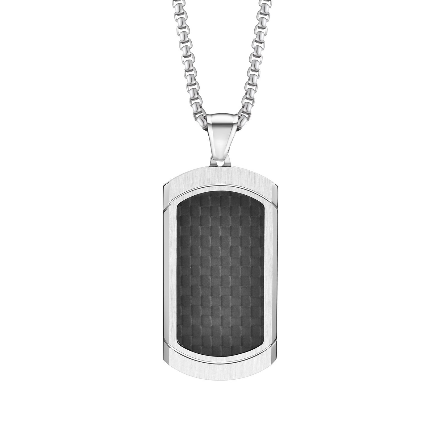 Kemstone Stainless Steel Carbon Fiber Tag Pendant Necklace for Men PN-1855