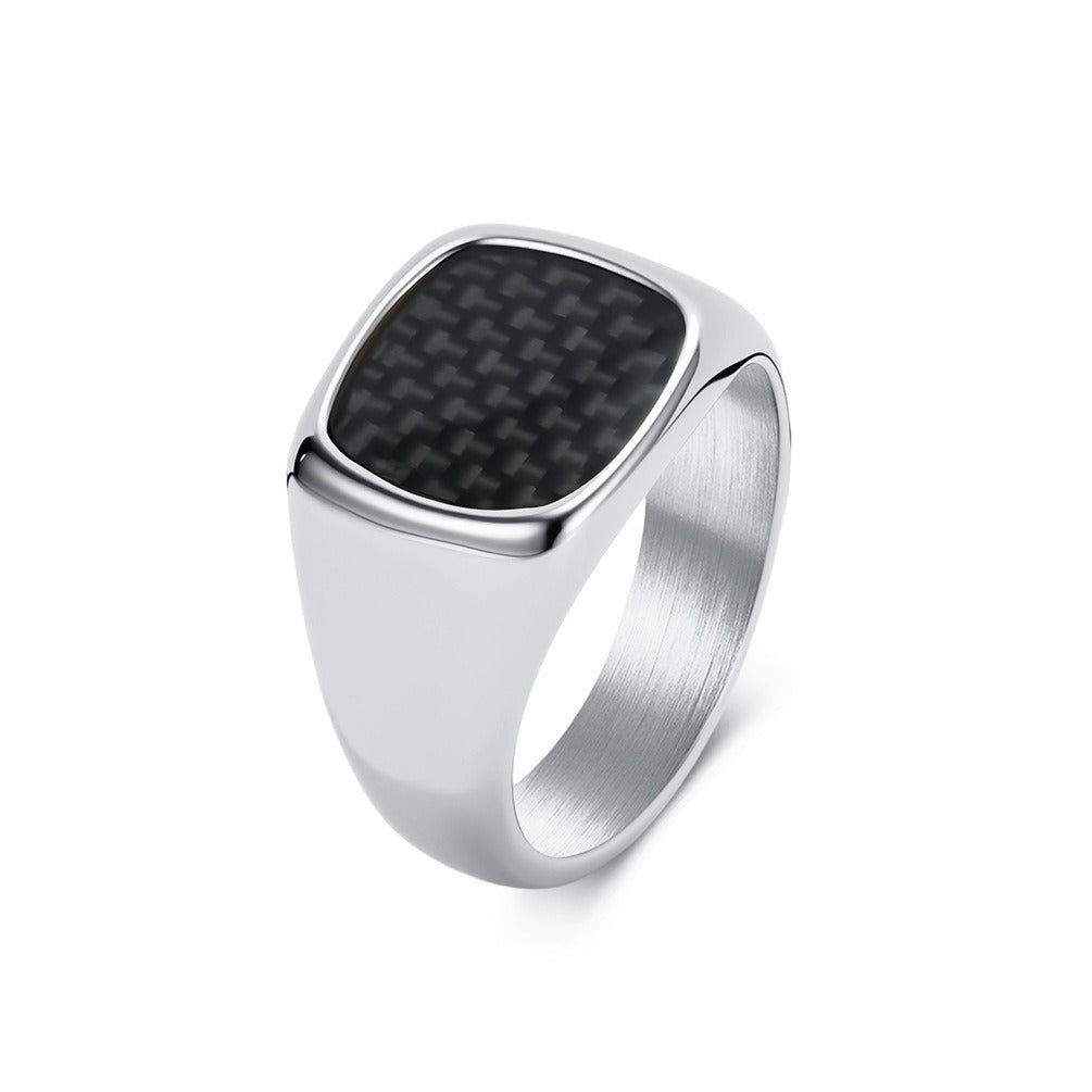Kemstone Carbon Fiber Signet Stainless Steel Square Face Minimalist for Men K-R1135