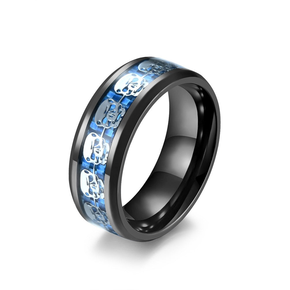 Kemstone  Stainless Steel Carbon Fiber Skull Ring for Men K-R439