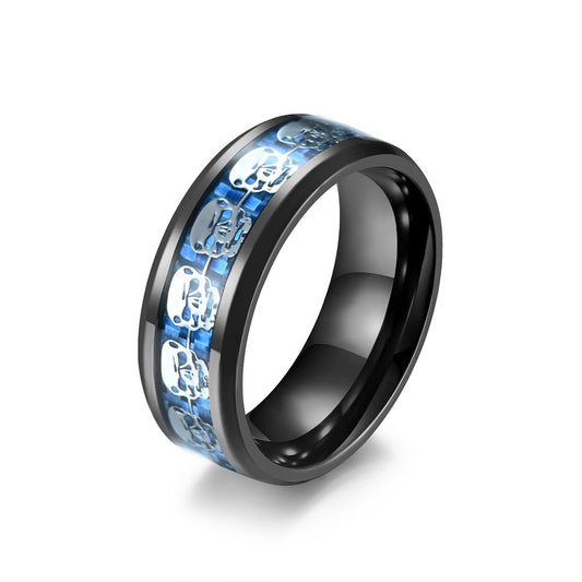 Kemstone  Stainless Steel Carbon Fiber Skull Ring for Men K-R439