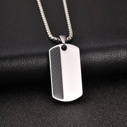 Kemstone Stainless Steel Carbon Fiber Tag Pendant Necklace for Men Silver PN-2160