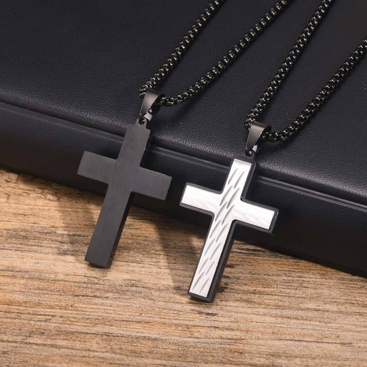 Kemstone Stainless Steel Blade Cross Pendant Necklace – IP Black Chain for Men PN-1982