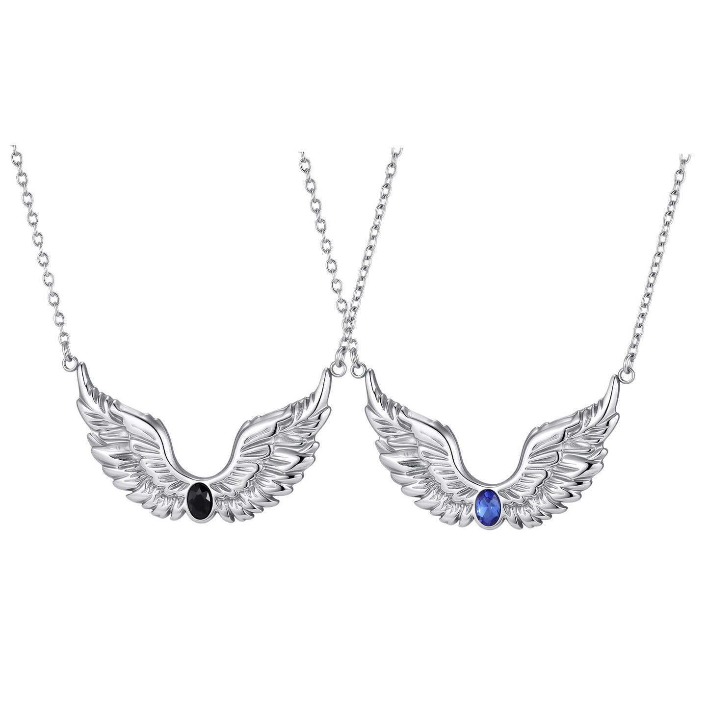 Kemston Stainless Steel Feather Wing Necklace for Men Cubic Zirconia Inlay NC-2878