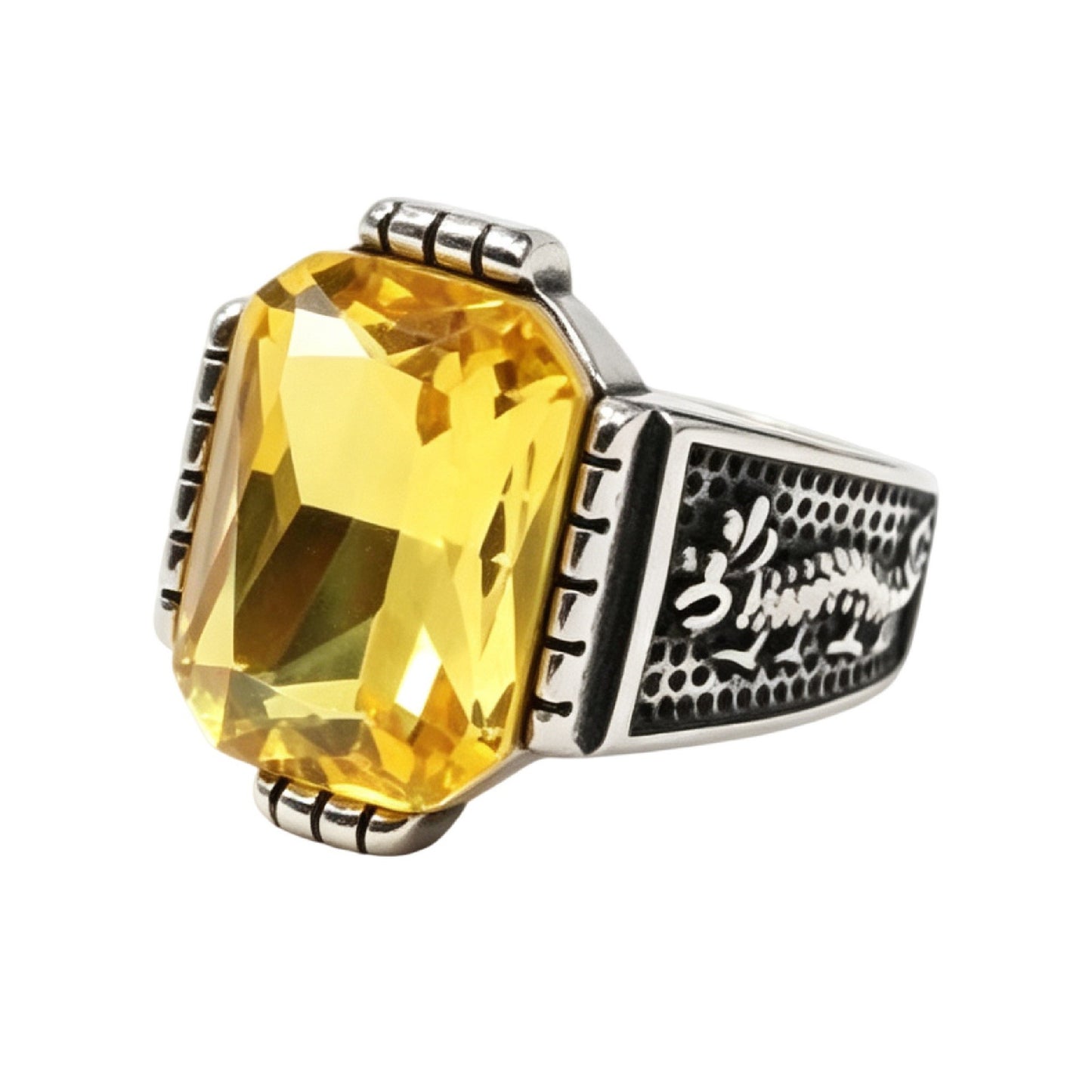 Kemston Stone Signet Ring for Men Titanium Steel Dragon Relief R7007