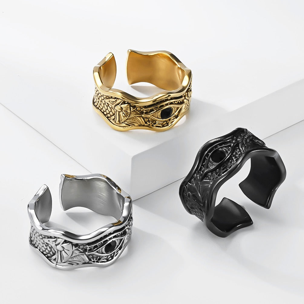 Kemstone Titanium Steel Eye Ring for Men Textured Open Band KR1156