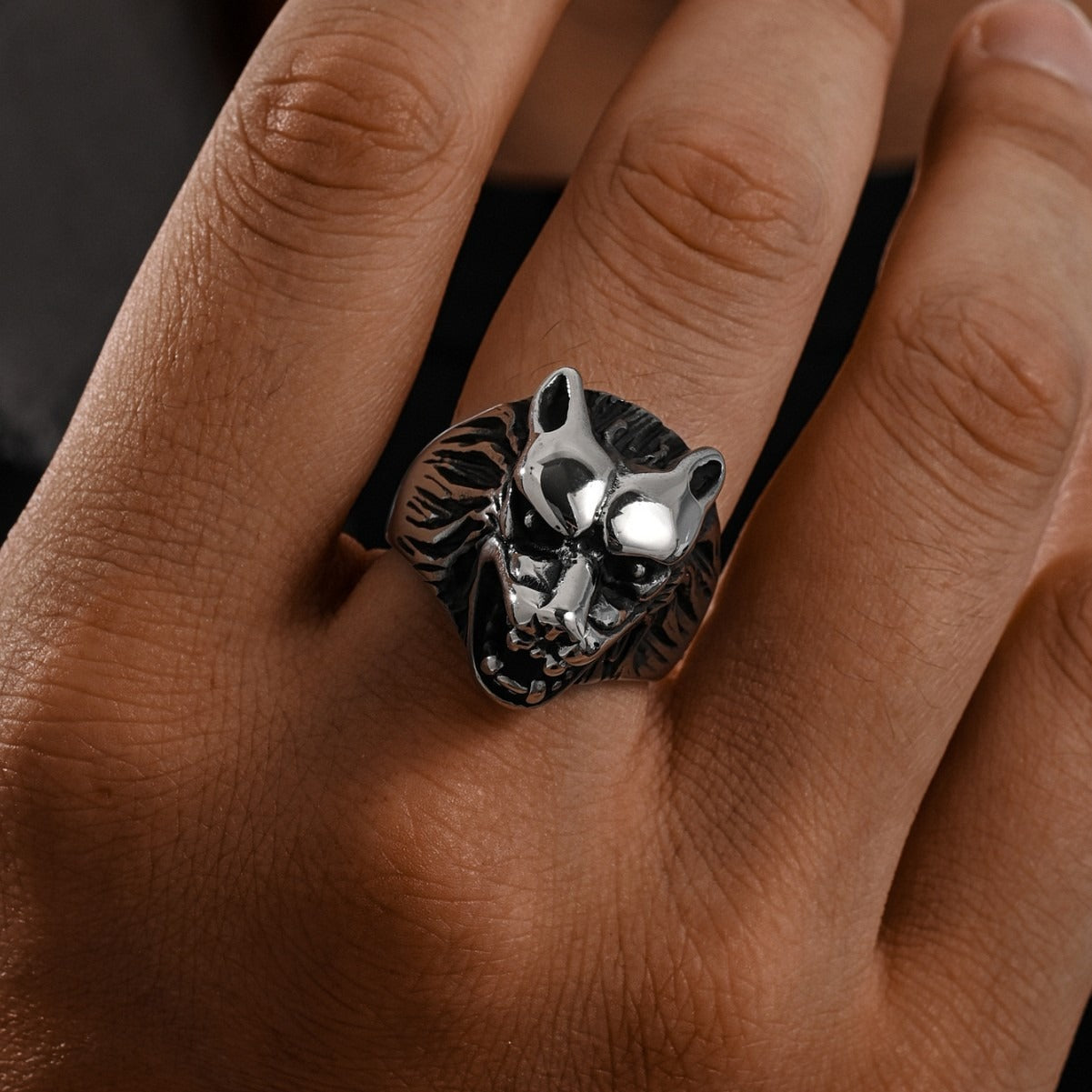 Kemston Stainless Steel Wolf Head Ring for Men Vintage TR0411