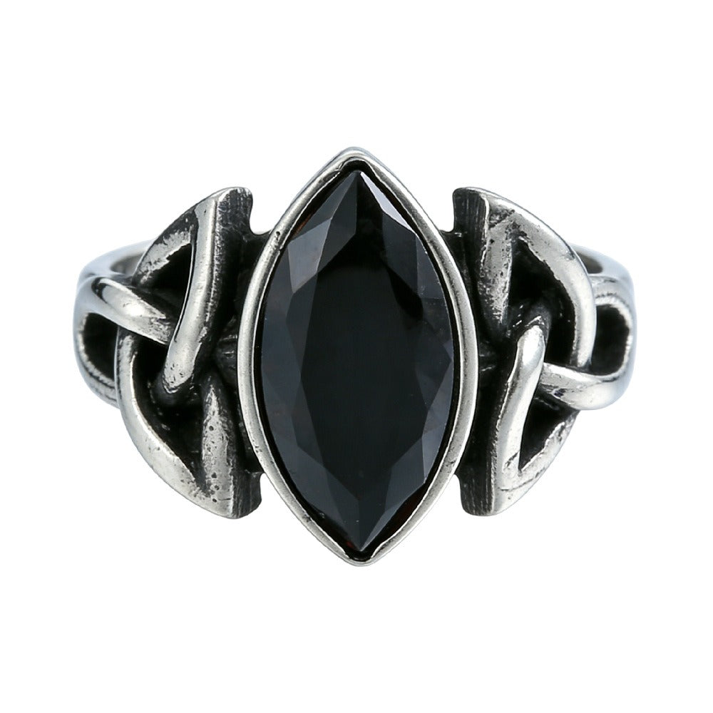 Kemstone Celtic Knot Ring for Men Titanium Steel Marquise Cubic Zirconia Vintage WJ-560