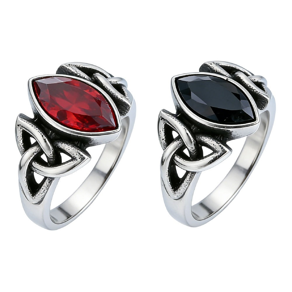 Kemstone Celtic Knot Ring for Men Titanium Steel Marquise Cubic Zirconia Vintage WJ-560