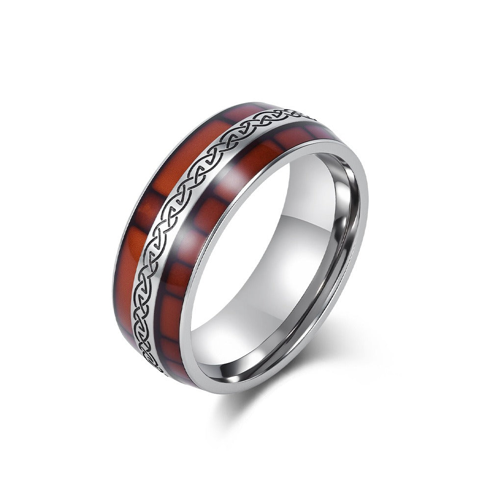 Kemstone Celtic Knot Wood Inlay Stainless Steel Ring for Men & Women K-R1026