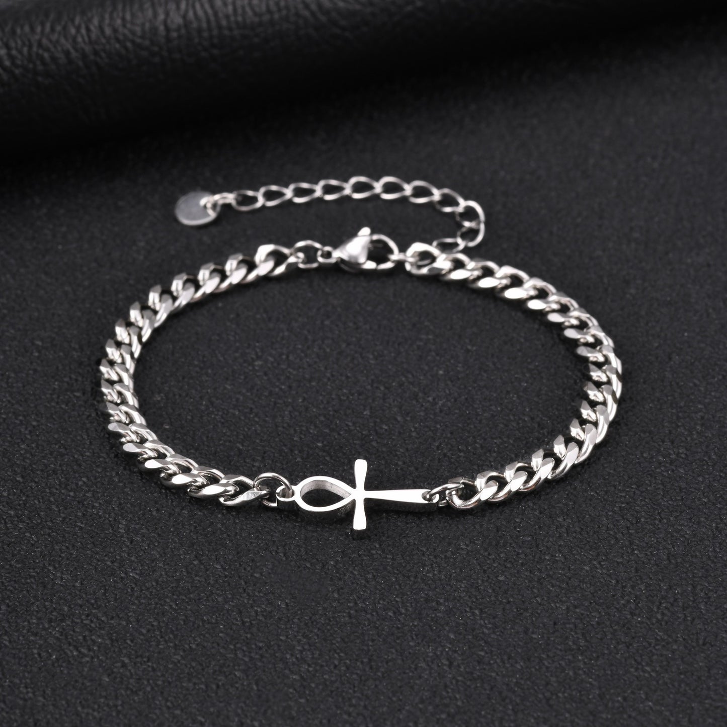 Kemstone Dual Chain Cross Bracelet for Men Stainless Steel Minimal Hip Hop Layered Wristwear BR3122
