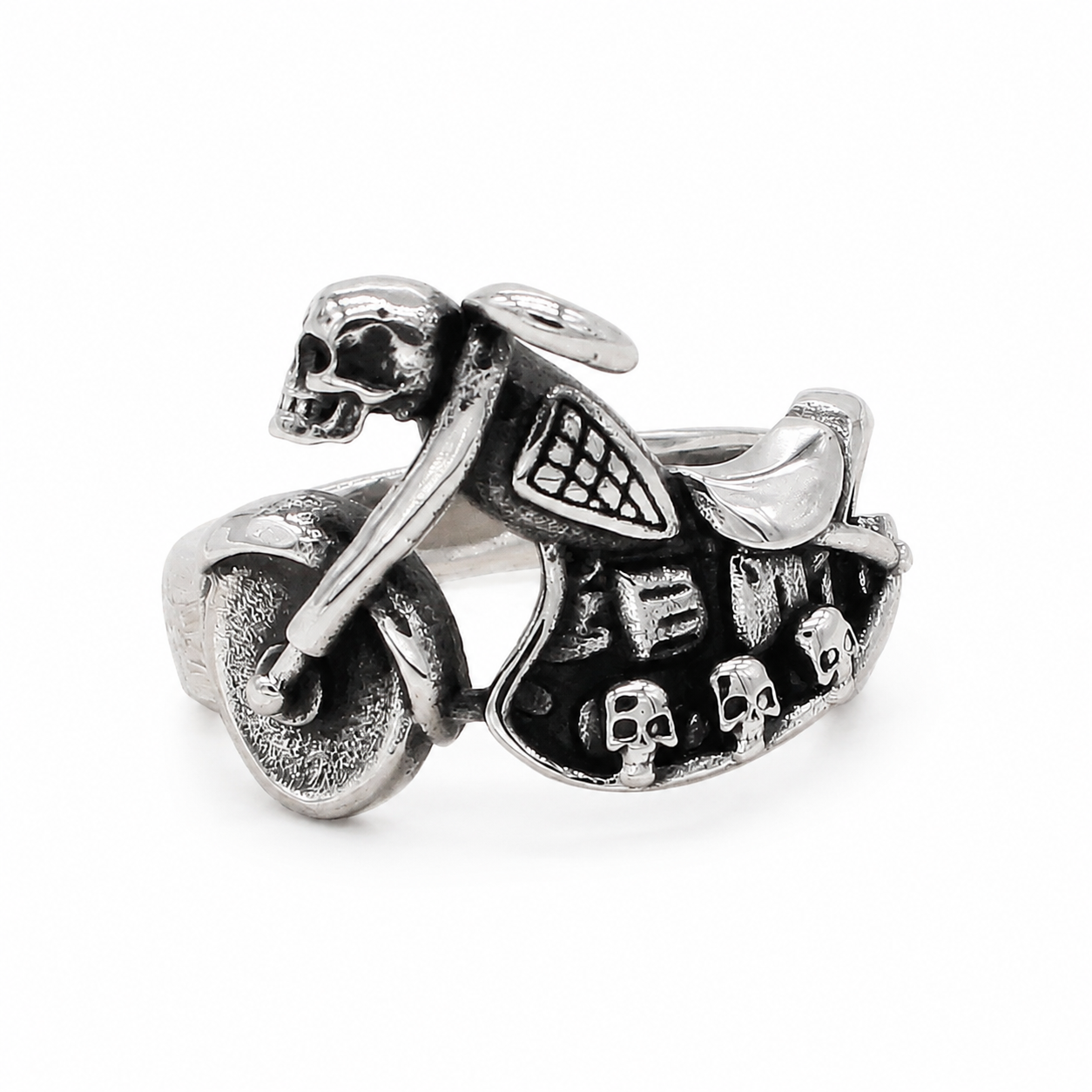 Kemston Motorcycle Skull Ring for Men Titanium Steel Vintage Biker R1089