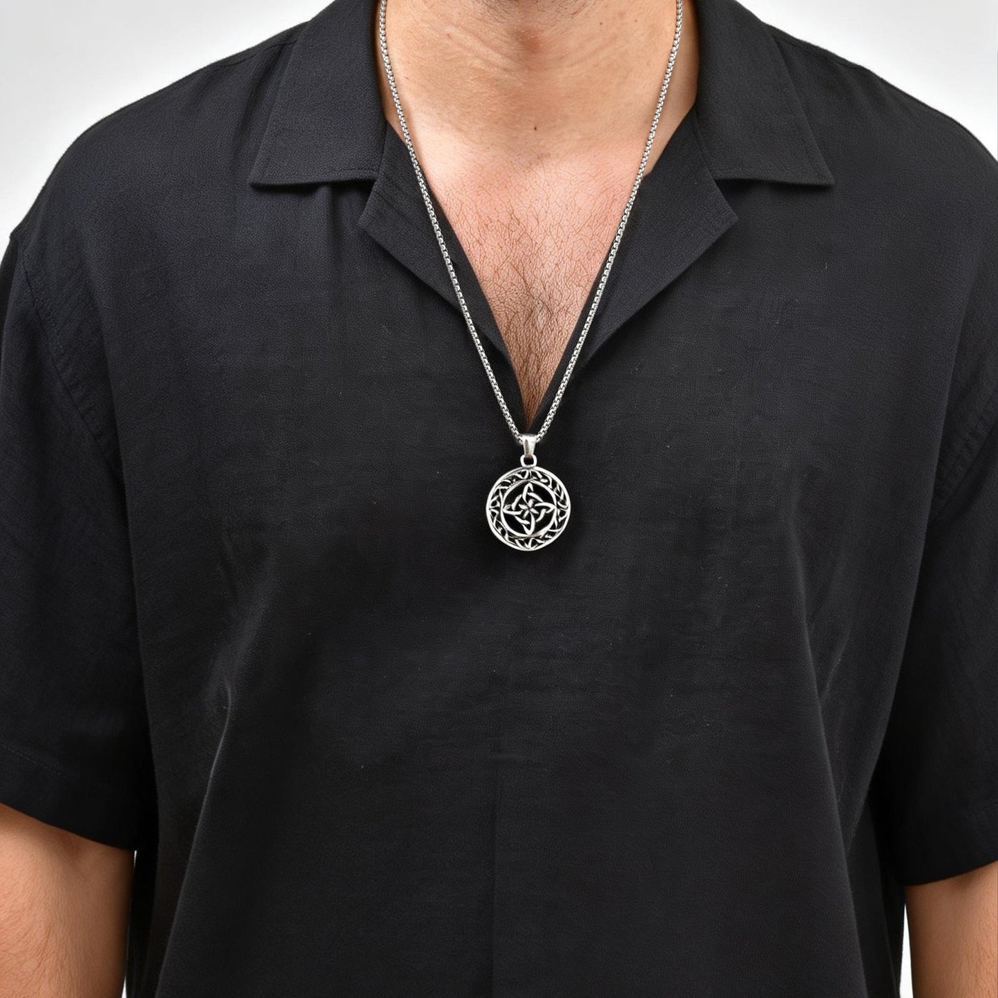 Kemstone Stainless Steel Celtic Knot Pendant Necklace for Men Round Openwork Design PN-2342
