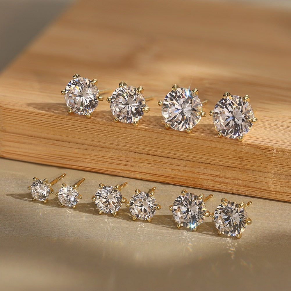 Kemstone 925 Sterling Silver Round Stud Earrings for Women 8A Cubic Zirconia Gold Silver LZE07