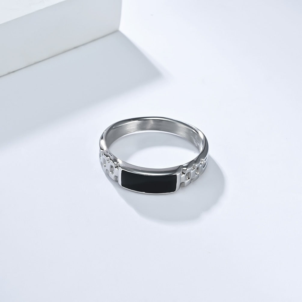 Kemstone Stainless Steel Ring with Dark Center for Men & Women K-R1040