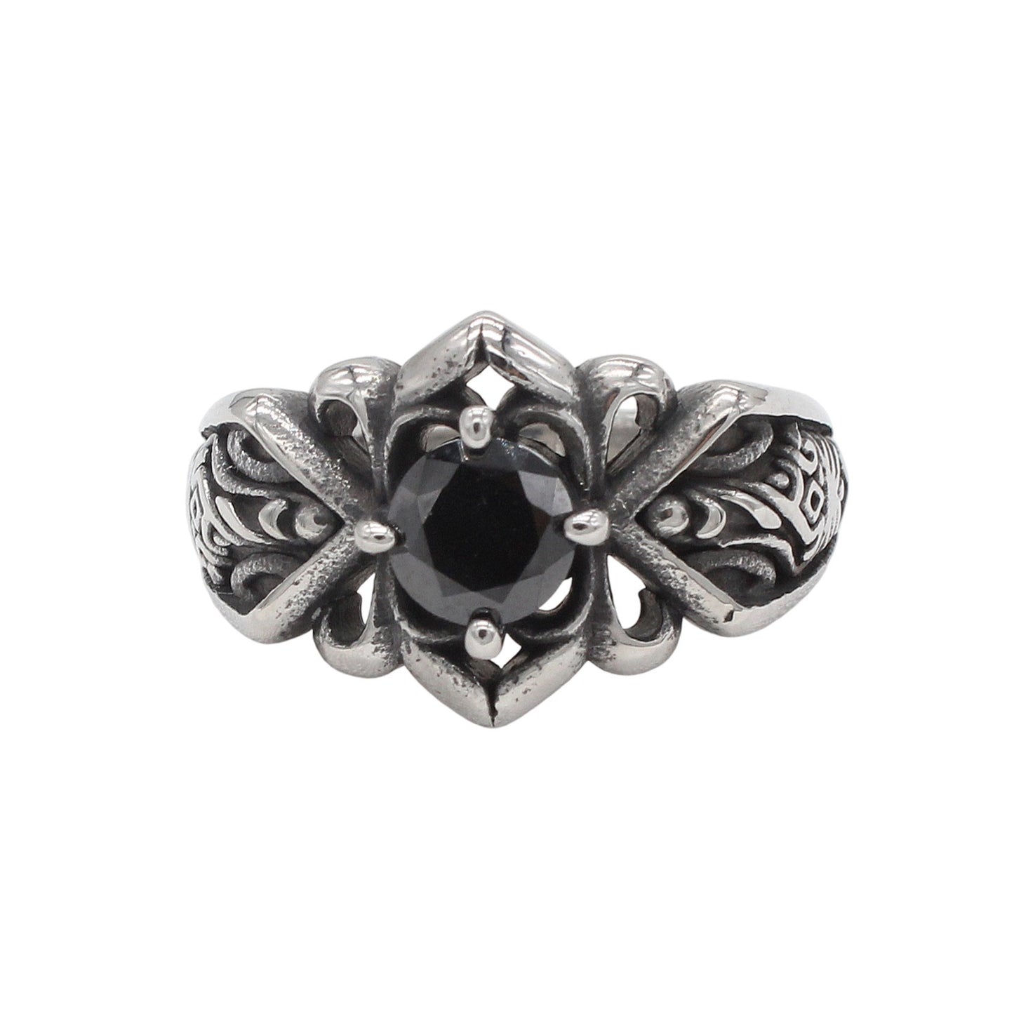 Kemstone Vintage Cubic Zirconia Titanium Steel Ring for Men & Women – Textured Band Design R1929