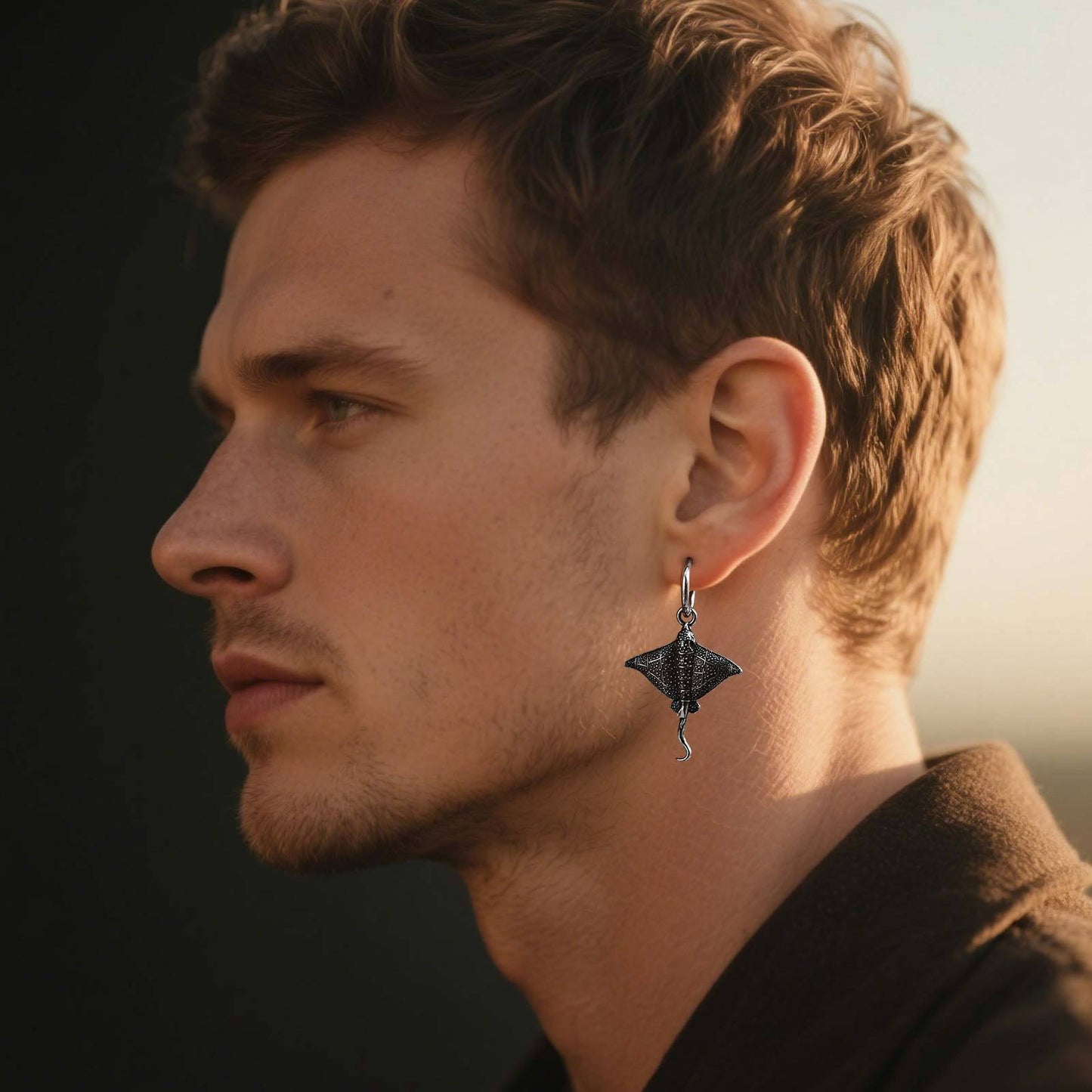 Kemstone Men’s Stainless Steel Manta Ray Hoop Earrings – Pierced Style ED-949