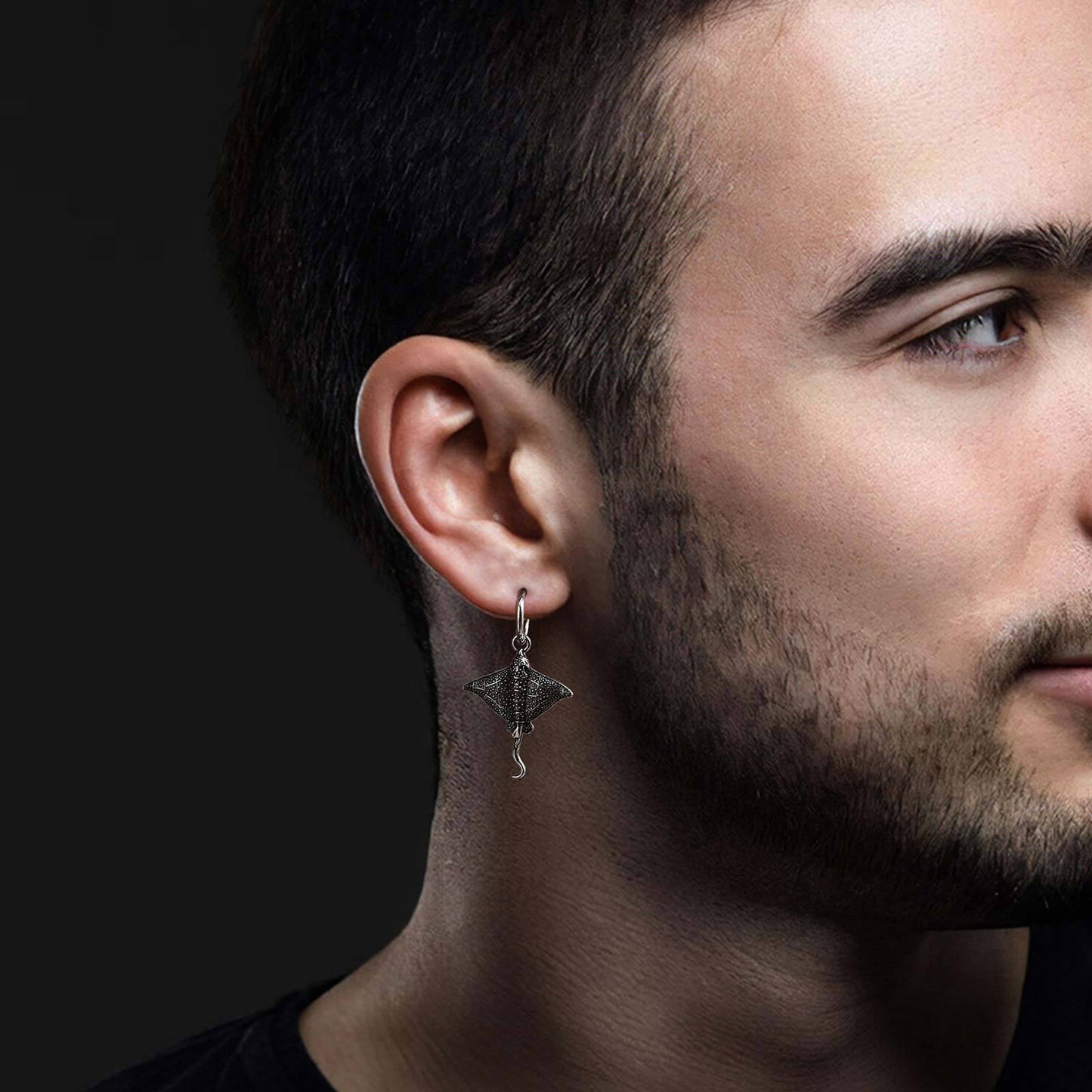 Kemstone Men’s Stainless Steel Manta Ray Hoop Earrings – Pierced Style ED-949