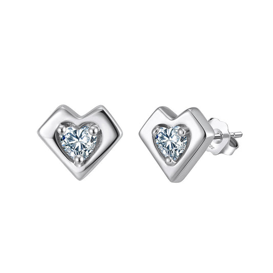 925 Sterling Silver Heart Stud Earrings for Women | CZ Inlaid Minimalist Love Jewelry, Gold & Platinum Plated Handmade Gift by Kemstone A4-APE139